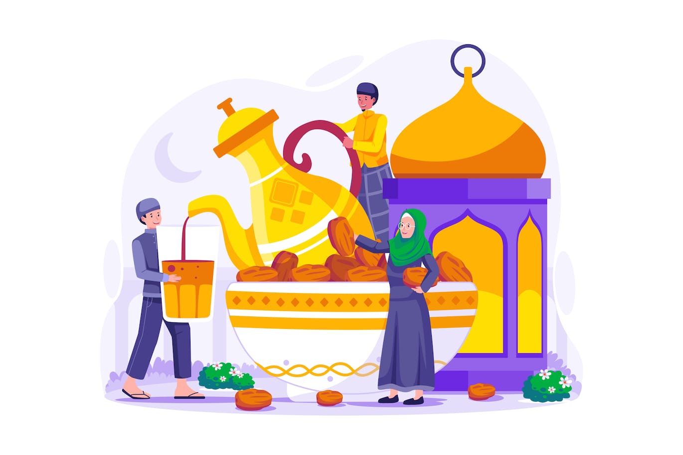 斋月和开斋节派对概念设计插画 Ramadan Iftar Party Illustration 图片素材 sucaiwan.com
