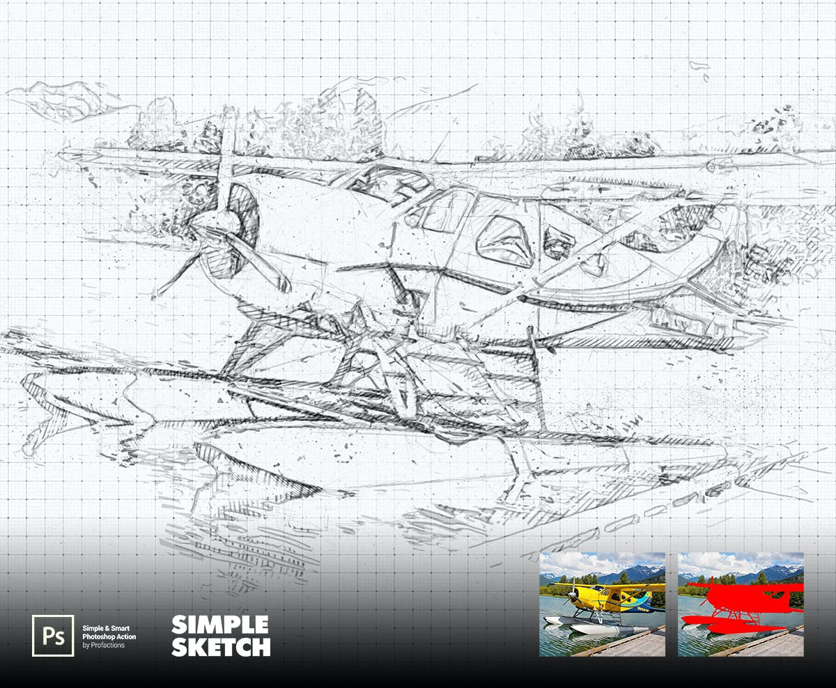 简单素描效果照片处理ps动作 Simple Sketch Photoshop Action 插件预设 sucaiwan.com