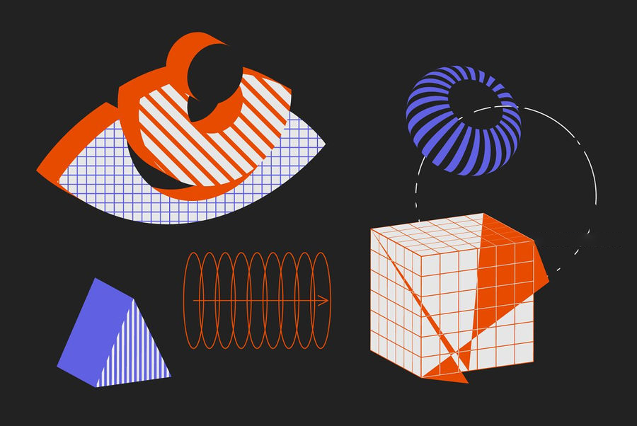 PS资源-90款3D立体几何形状带纹理矢量平面图形PNG素材 图片素材 sucaiwan.com