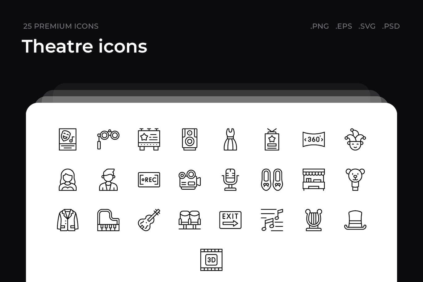 25枚剧院主题简约线条矢量图标 Theatre icons 图标素材 sucaiwan.com