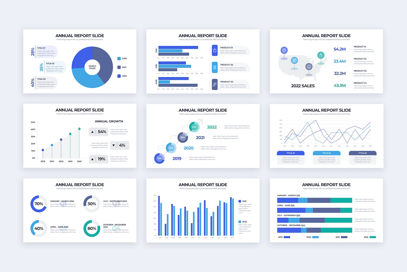 现代年度报告信息图表谷歌幻灯片创意模板 Business Annual Report Google Slides Infographics 幻灯图表 sucaiwan.com