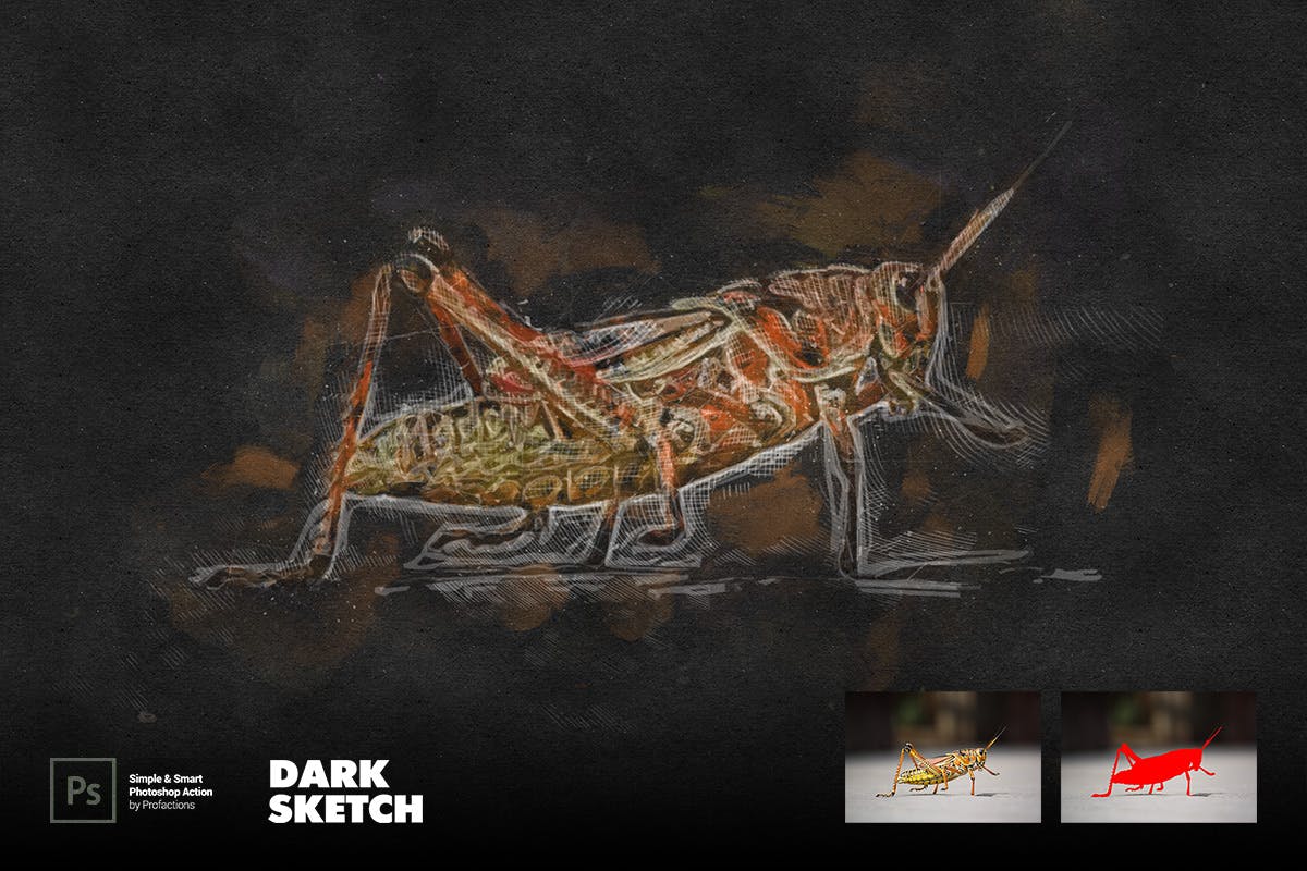 深色素描效果照片处理Photoshop动作 Dark Sketch Photoshop Action 插件预设 sucaiwan.com