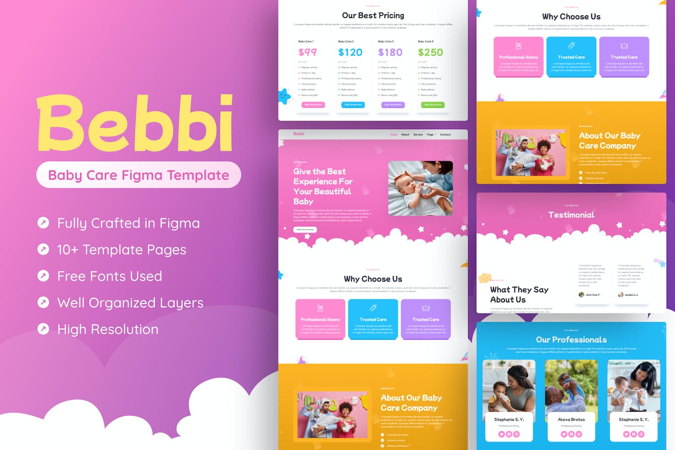 婴儿护理网站着陆页设计Figma模板 Bebbi – Baby Care Figma Template APP UI sucaiwan.com