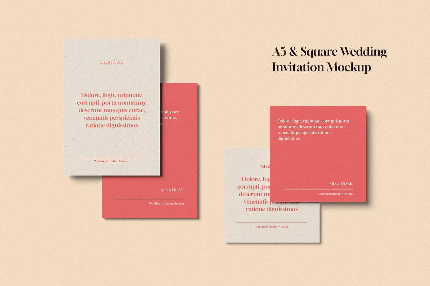 A5和方形尺寸婚礼请柬卡片样机图 A5 and Square Wedding Invitation Card Mockup 样机素材 sucaiwan.com
