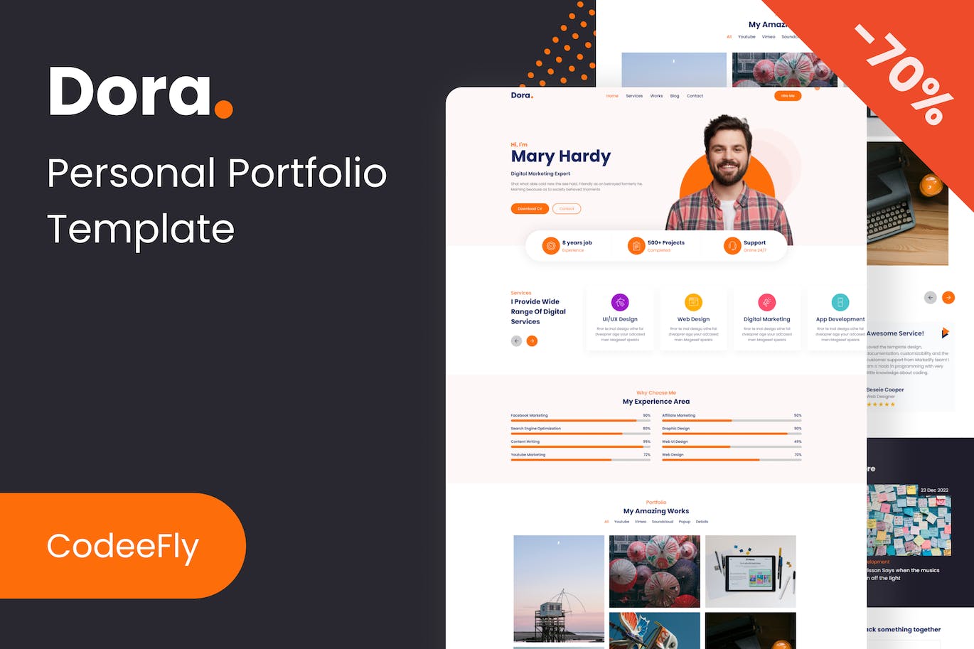 个人作品集网站响应式HTML单页模板 Dora – Personal Portfolio React NextJS Template APP UI sucaiwan.com