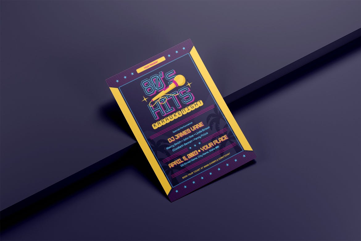80年代卡拉OK之夜海报传单媒体套件 Karaoke Night 80s – Flyer Media Kit 设计素材 sucaiwan.com