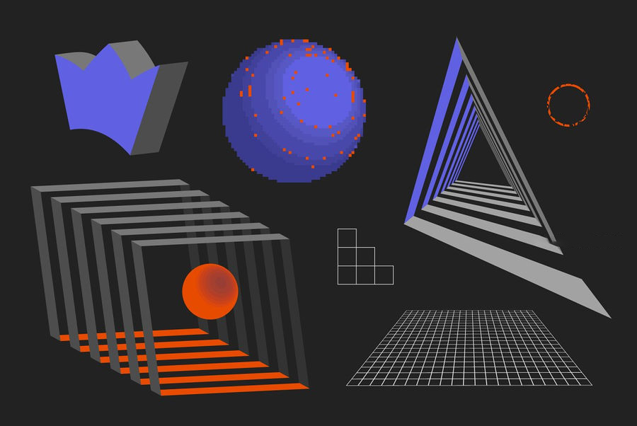 PS资源-90款3D立体几何形状带纹理矢量平面图形PNG素材 图片素材 sucaiwan.com