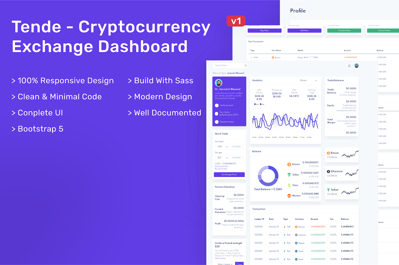 加密货币交换平台HTML管理模板 Tende – Cryptocurrency Exchange Dashboard APP UI sucaiwan.com