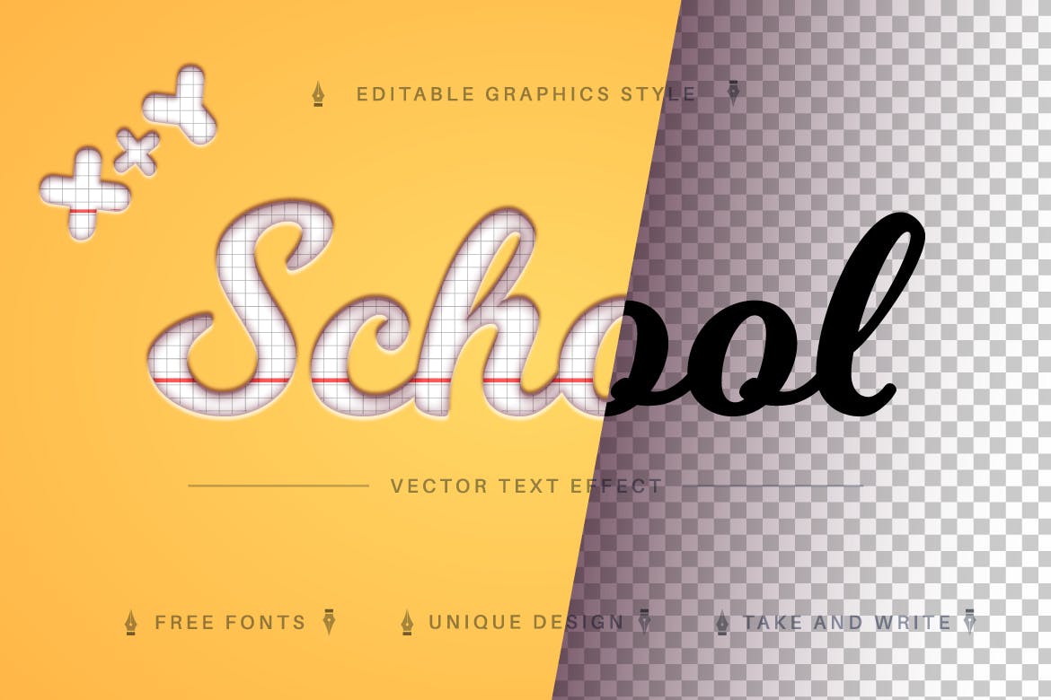 白纸网格矢量文字效果字体样式 School Paper – Editable Text Effect, Font Style 插件预设 sucaiwan.com
