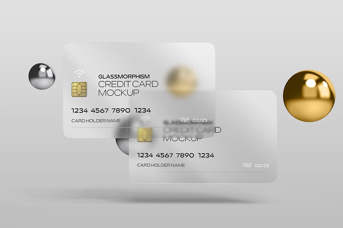 磨砂玻璃效果信用卡设计样机 Glass Effect Credit Card Mockups 样机素材 sucaiwan.com