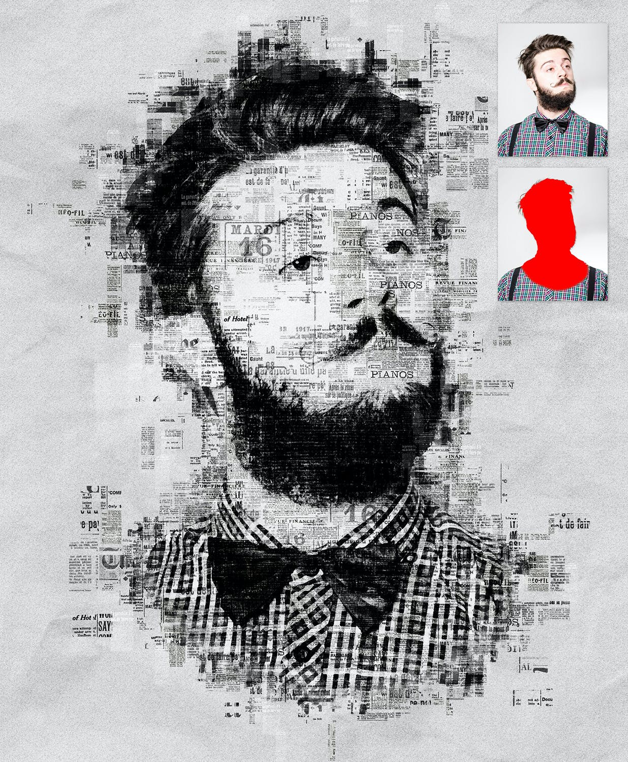 报纸艺术照片处理效果PS动作模板 Newspaper Art Photoshop Action 插件预设 sucaiwan.com