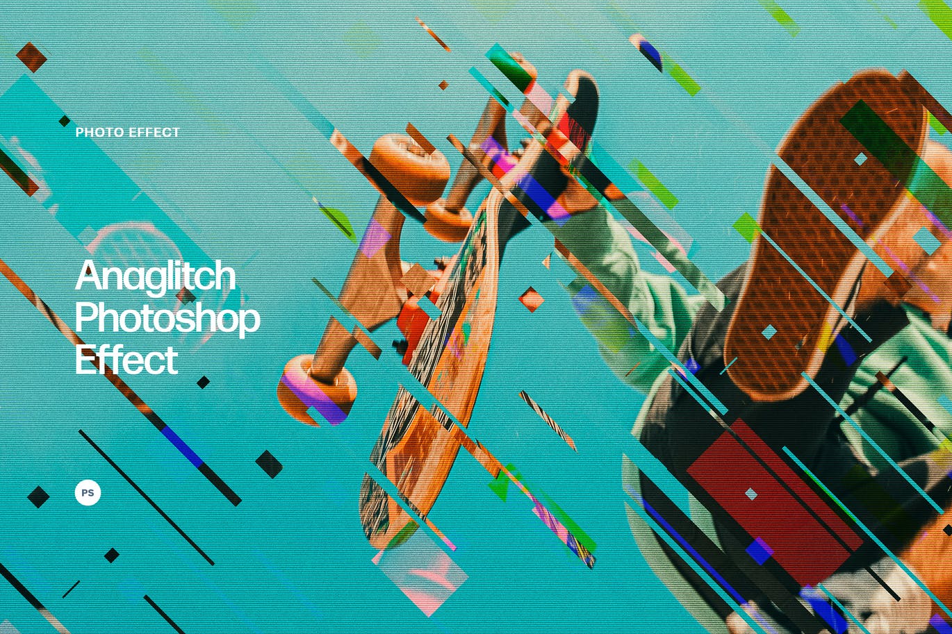 几何形状毛刺PS照片效果模板 Anaglitch Photoshop Effect 插件预设 sucaiwan.com