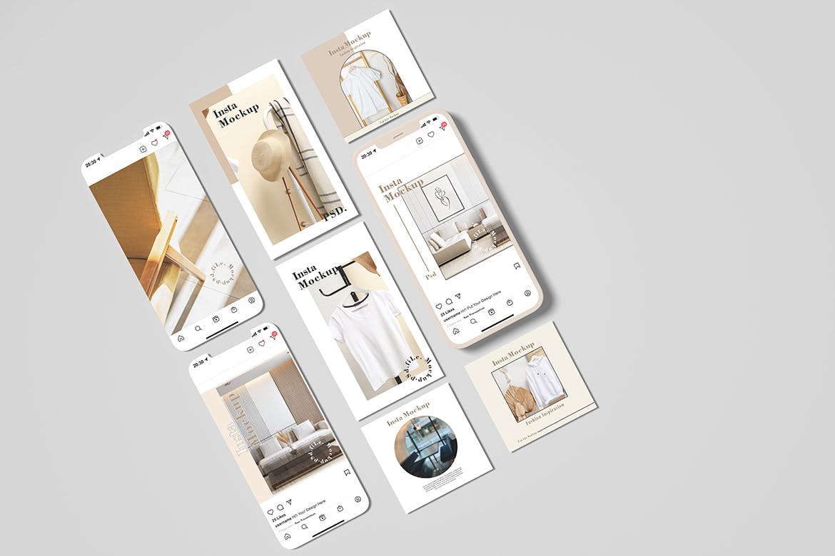 Insta故事和帖子手机屏幕样机图 Insta Stories and Posts Mockup 样机素材 sucaiwan.com