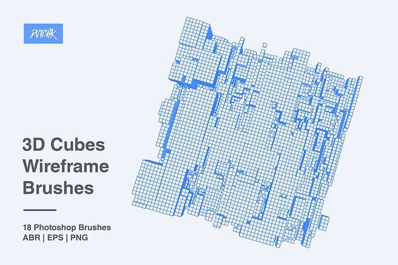 三维立方体线框图PS笔刷 笔刷资源 sucaiwan.com