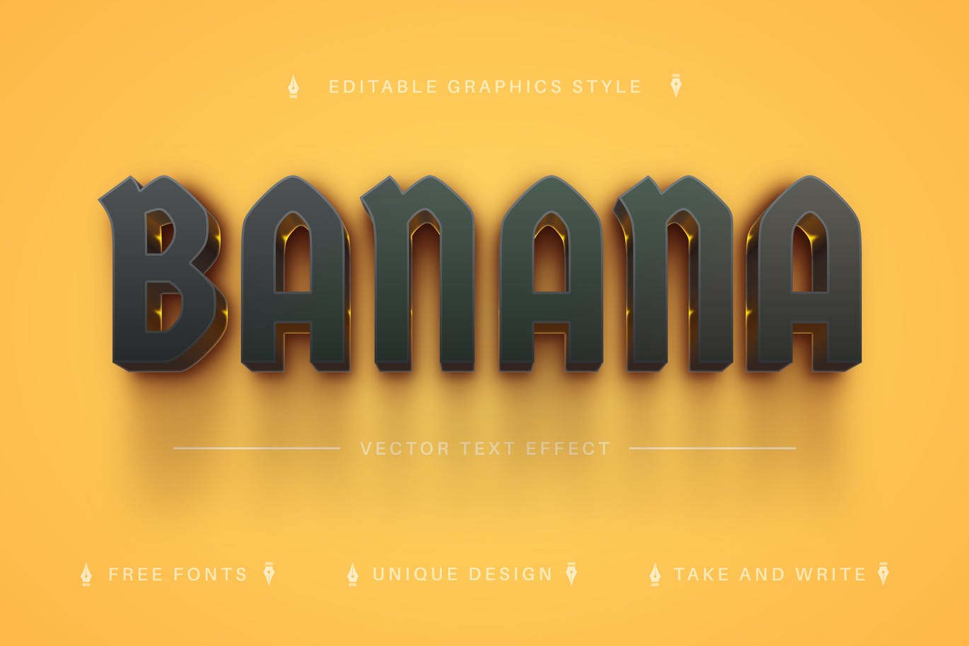 黑金矢量文字效果字体样式 Yellow Banana – Editable Text Effect, Font Style 插件预设 sucaiwan.com