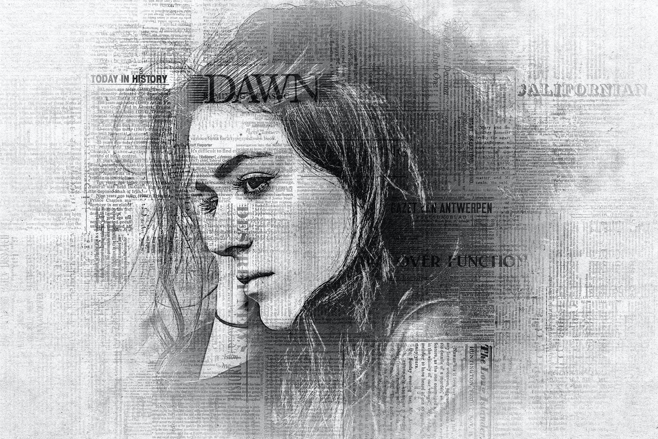 报纸印刷PS照片效果模板 Newspaper Photoshop Effect 设计素材 sucaiwan.com