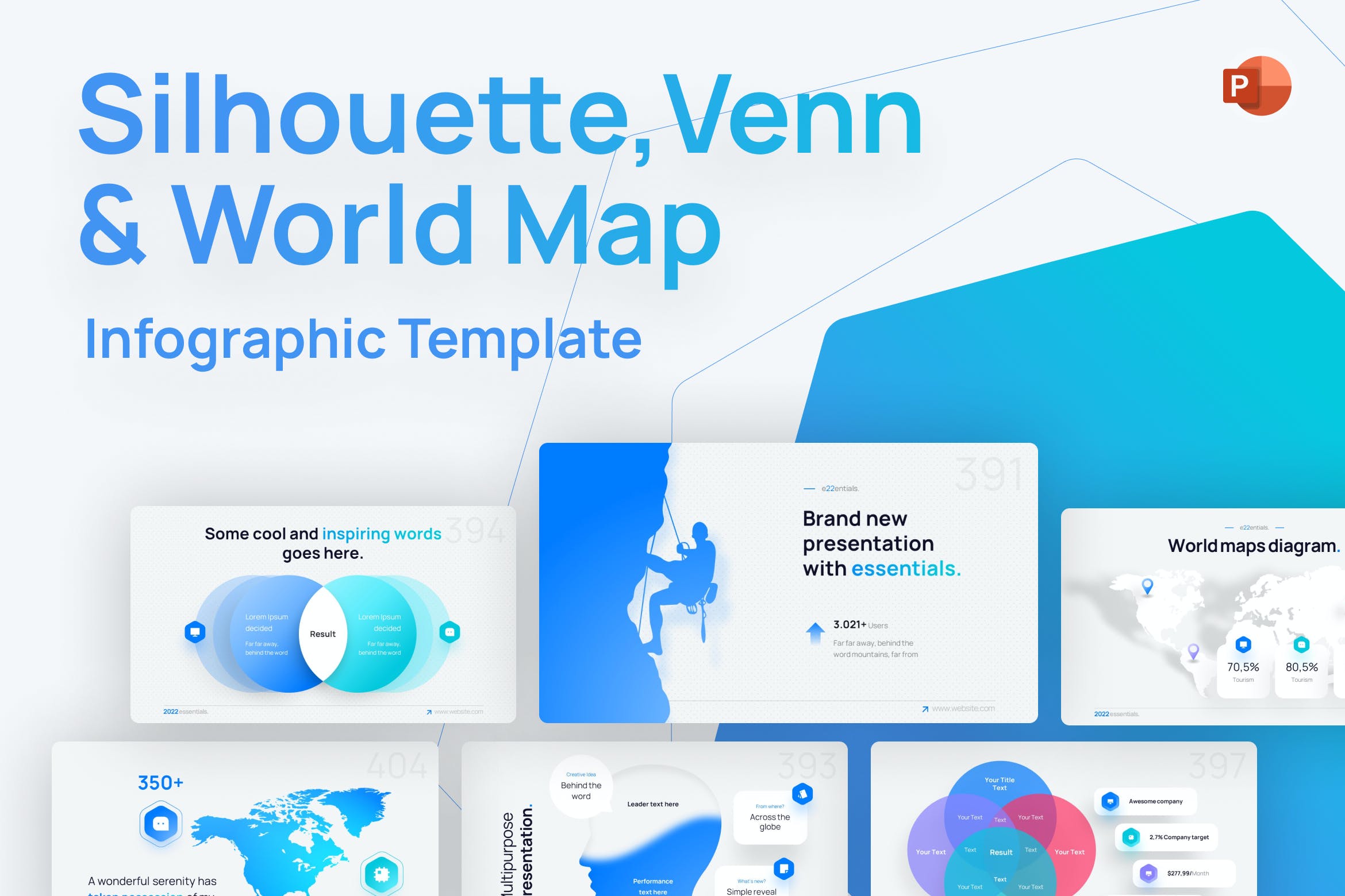 轮廓/维恩和世界地图PPT模板 Silhouette, Venn & World Map PowerPoint Template 幻灯图表 sucaiwan.com