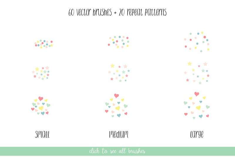 80个爱心圆点图案AI笔刷套装 笔刷资源 sucaiwan.com