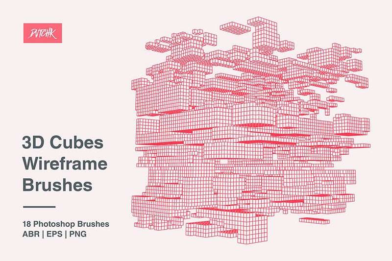 三维立方体线框图PS笔刷 笔刷资源 sucaiwan.com