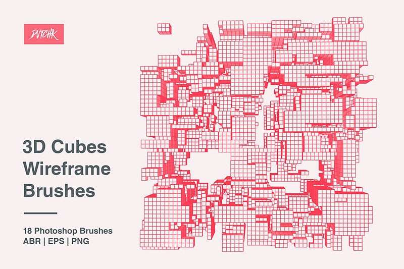 三维立方体线框图PS笔刷 笔刷资源 sucaiwan.com