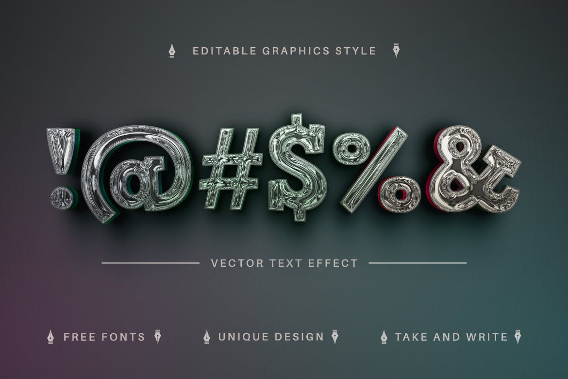 深色镀铬矢量文字效果字体样式 Dark Chrome – Editable Text Effect, Font Style 插件预设 sucaiwan.com