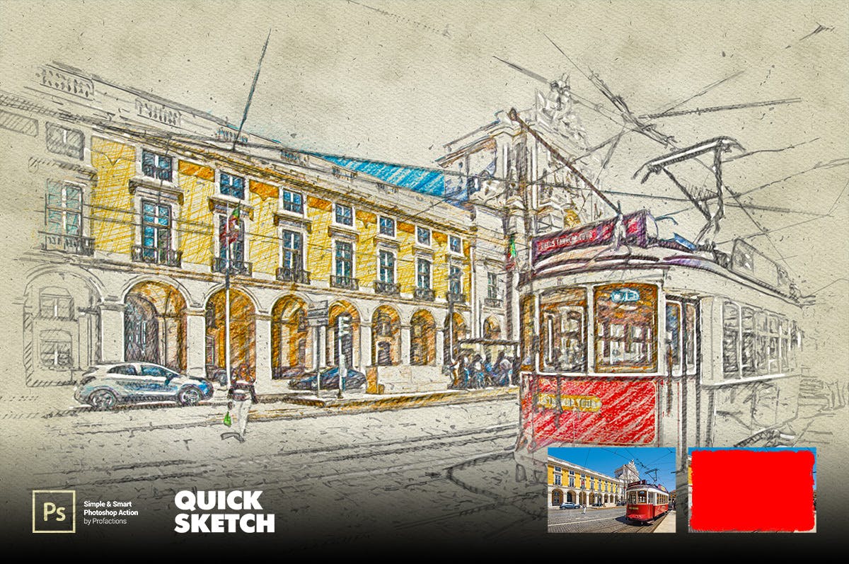 快速素描效果照片处理Photoshop动作 Quick Sketch Photoshop Action 插件预设 sucaiwan.com