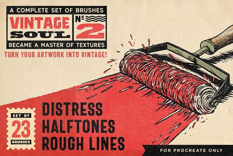 23个复古风半色调纹理Procreate笔刷 笔刷资源 sucaiwan.com