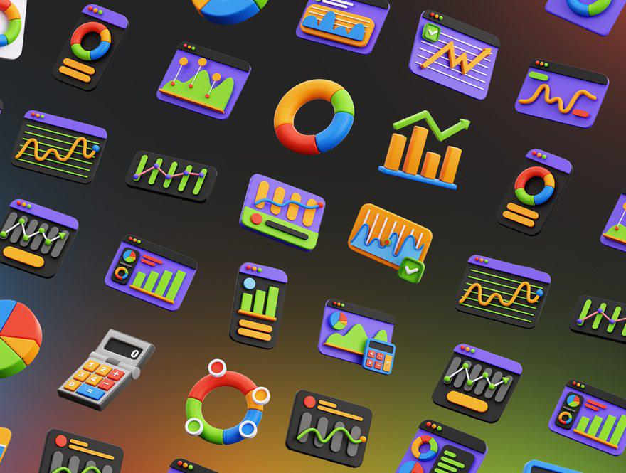 3D图标-3D立体图表数据分析图标模型PNG素材 图标素材 sucaiwan.com