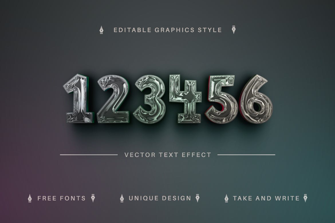 深色镀铬矢量文字效果字体样式 Dark Chrome – Editable Text Effect, Font Style 插件预设 sucaiwan.com