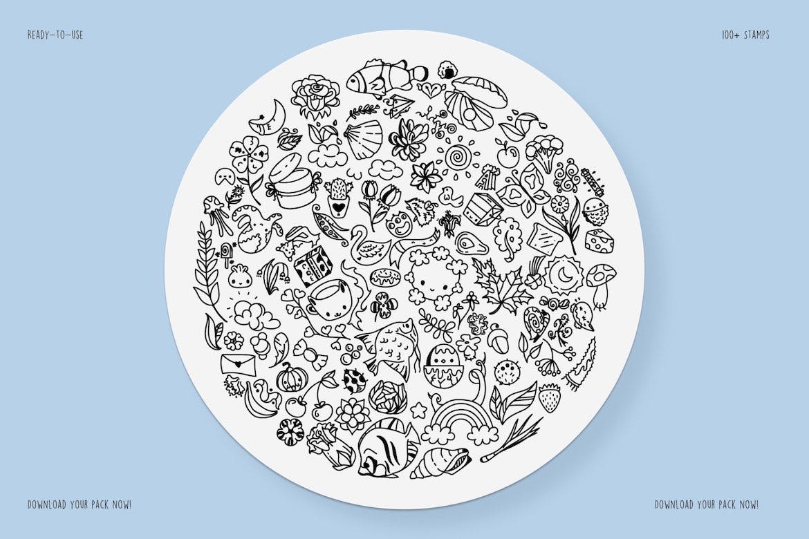 Procreate涂鸦印章笔刷套件 PROODLE Procreate Doodle Stamps 笔刷资源 sucaiwan.com