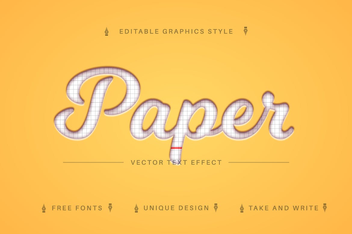 白纸网格矢量文字效果字体样式 School Paper – Editable Text Effect, Font Style 插件预设 sucaiwan.com