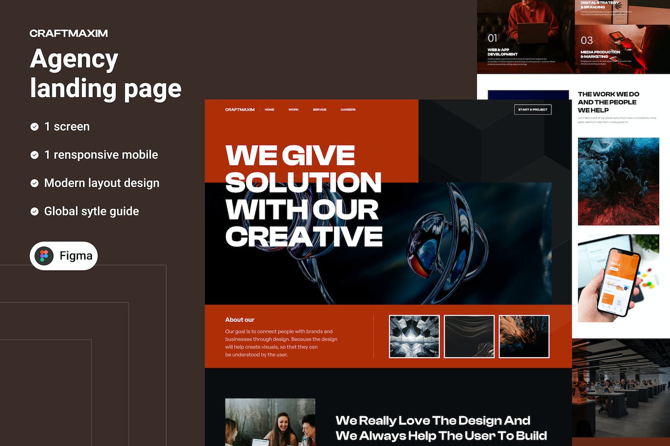 代理机构网站着陆页模板 CraftMaxim – Agency Landing Page APP UI sucaiwan.com
