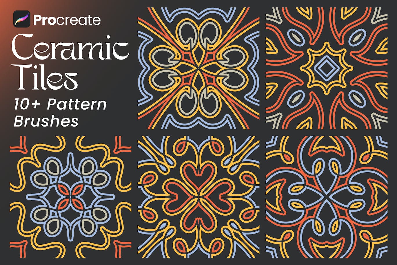 陶瓷砖Procreate图案笔刷 Ceramic Tiles Procreate Brushes 笔刷资源 sucaiwan.com