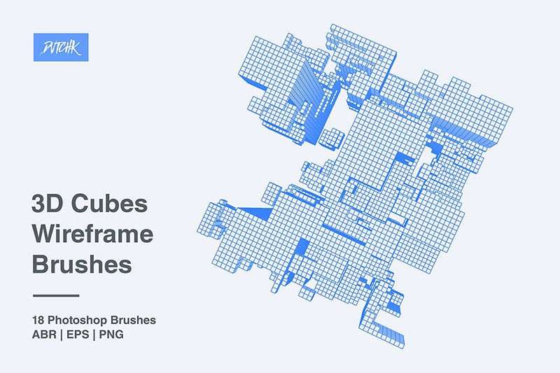 三维立方体线框图PS笔刷 笔刷资源 sucaiwan.com