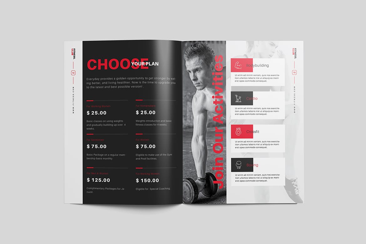 健身运动方案画册模板 Fitness – Gym Brochure 幻灯图表 sucaiwan.com