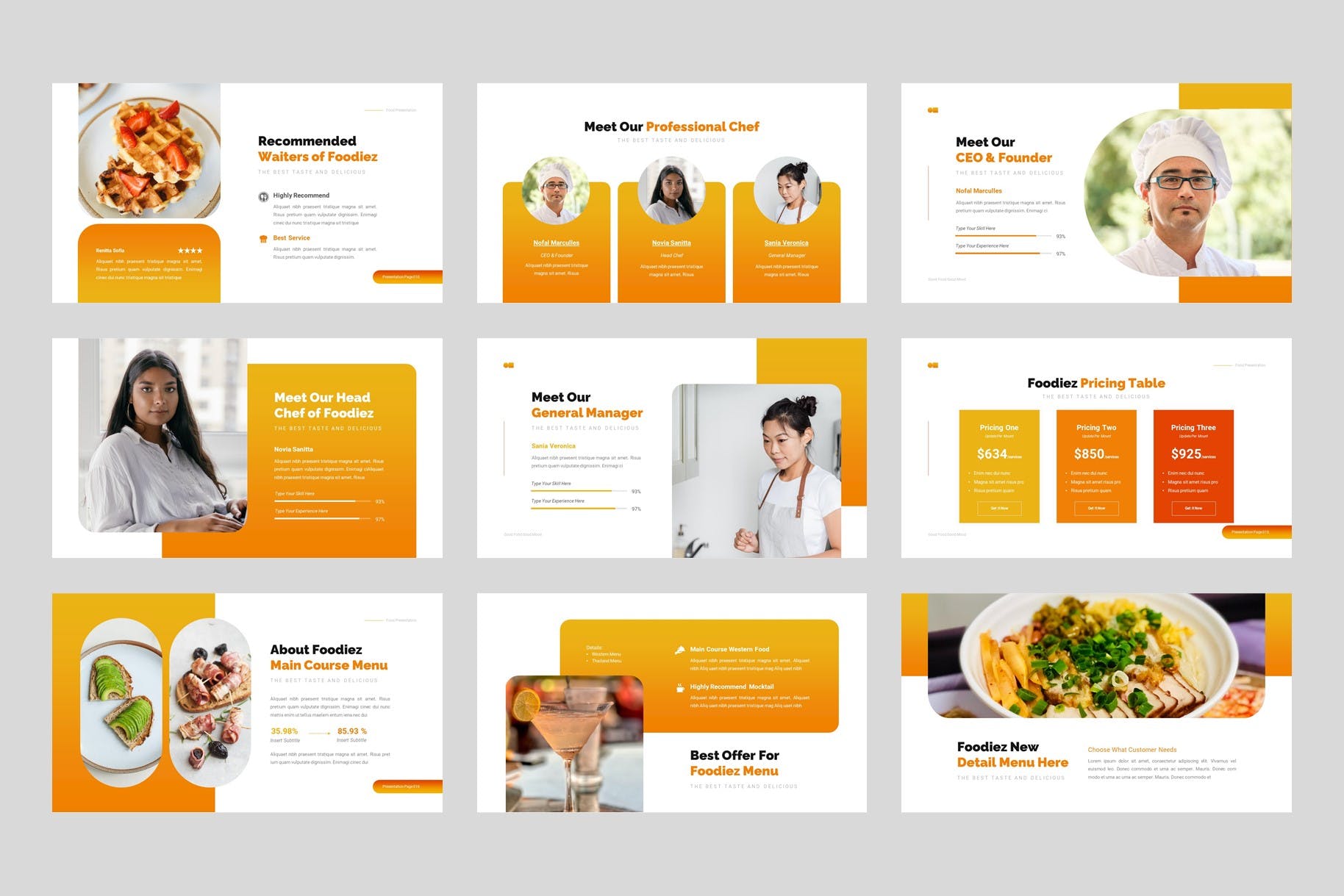 厨房和餐厅PPT创意模板 Foodiez Kitchen & Restaurant PowerPoint Template 幻灯图表 sucaiwan.com