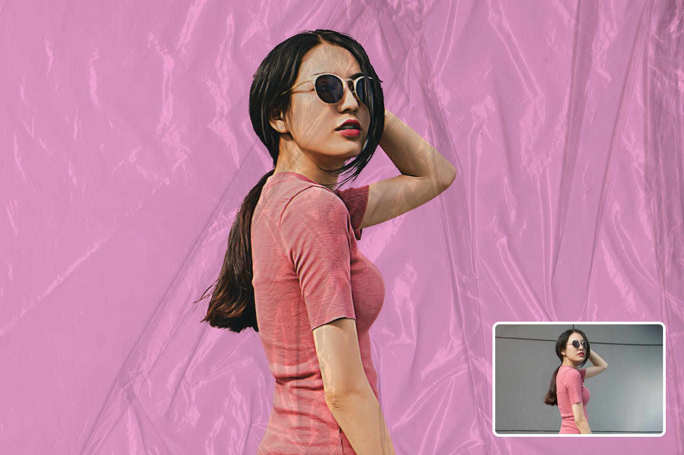塑料包装膜效果PS动作模板 Plastic Wrapped Overlay Photoshop Action 插件预设 sucaiwan.com