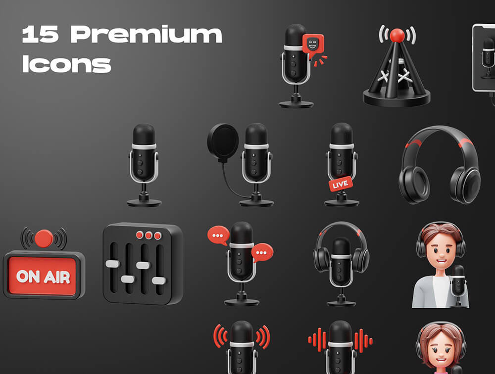 播客3D对象图标 图标素材 sucaiwan.com