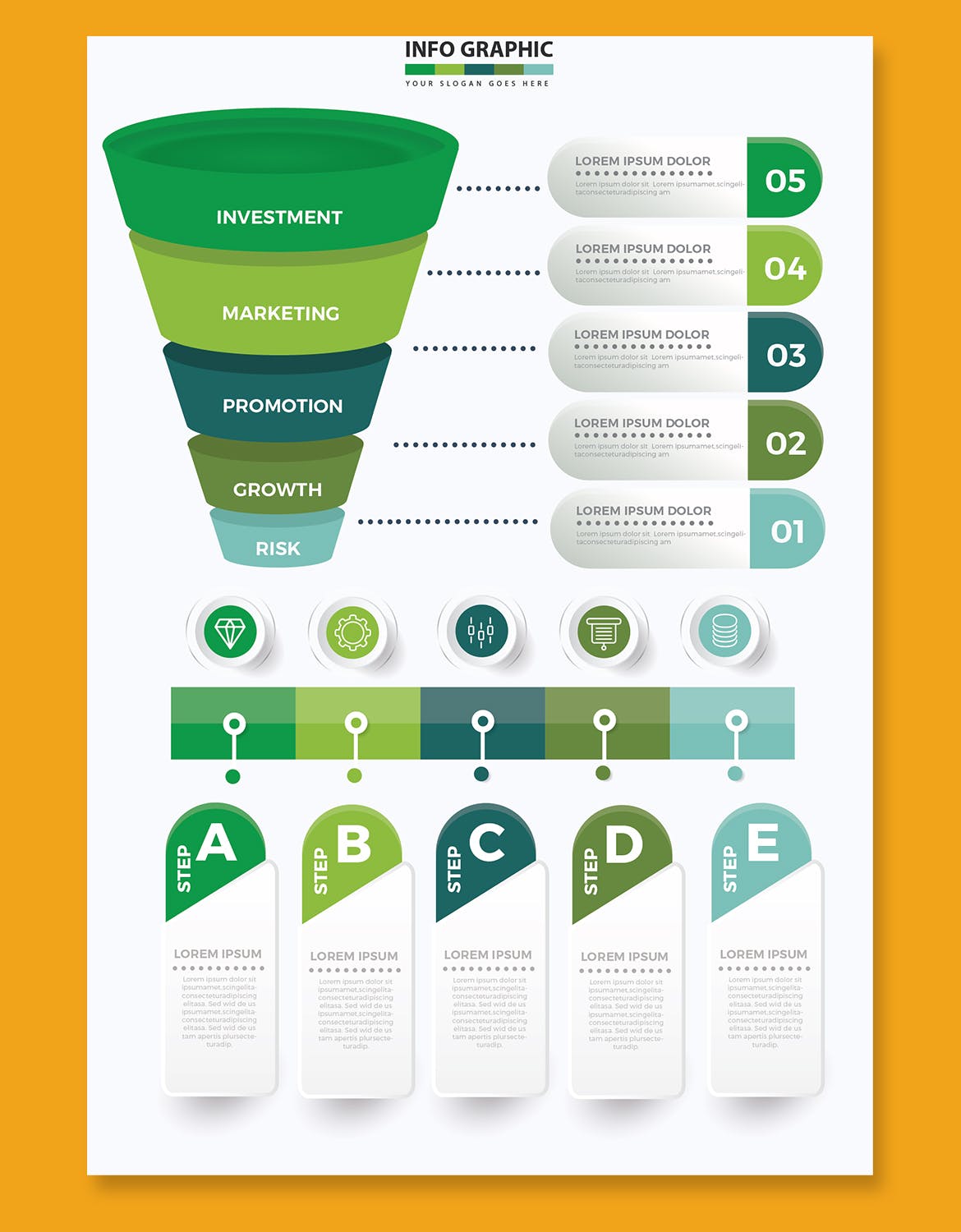 漏斗式信息图表设计素材 Funnel Infographic Design 幻灯图表 sucaiwan.com