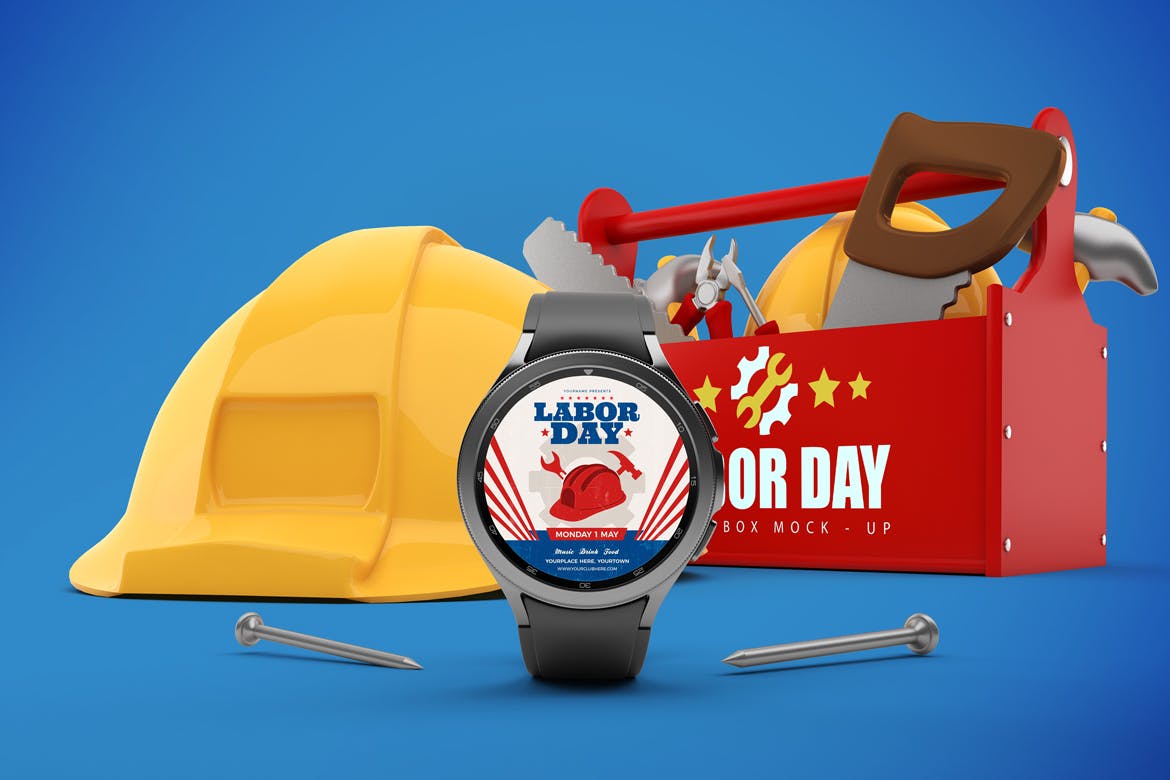 劳动节元素三星Watch 4手表样机 Watch 4 Labor Day 样机素材 sucaiwan.com