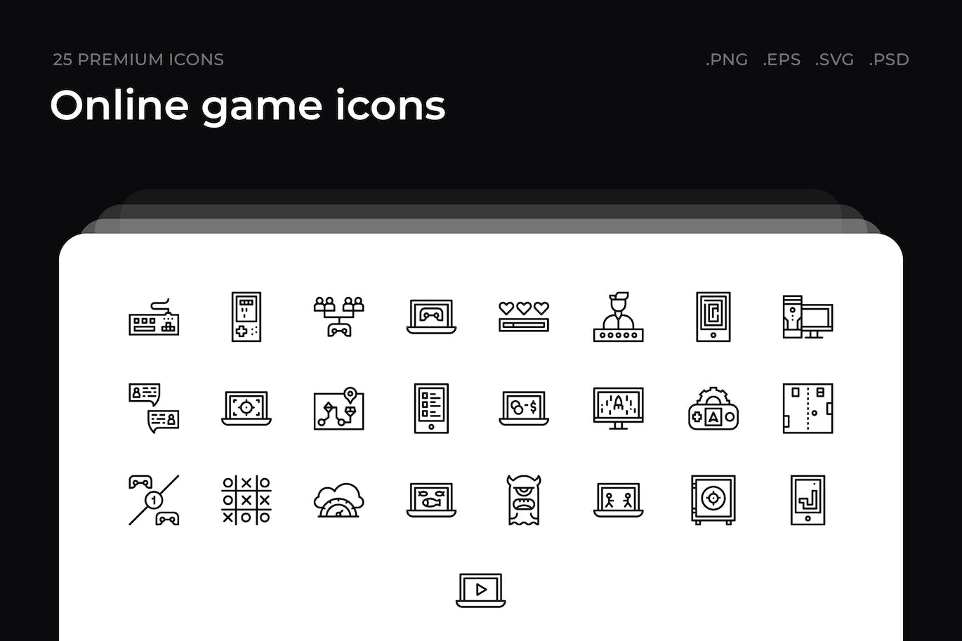 25枚在线游戏主题简约线条矢量图标 Online game icons 图标素材 sucaiwan.com
