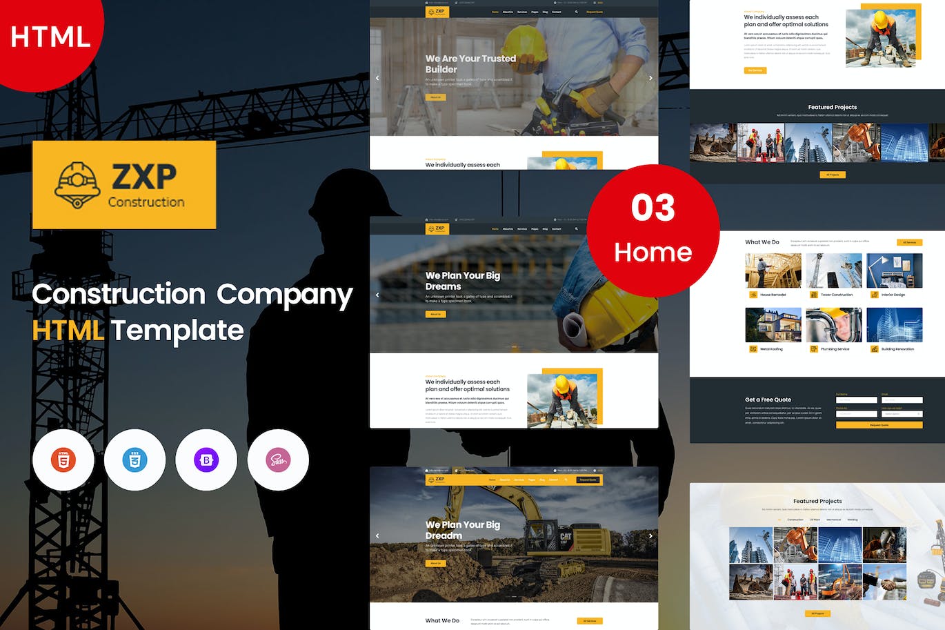 建设和施工业务网站模板 ZXP – Construction & Business Template APP UI sucaiwan.com