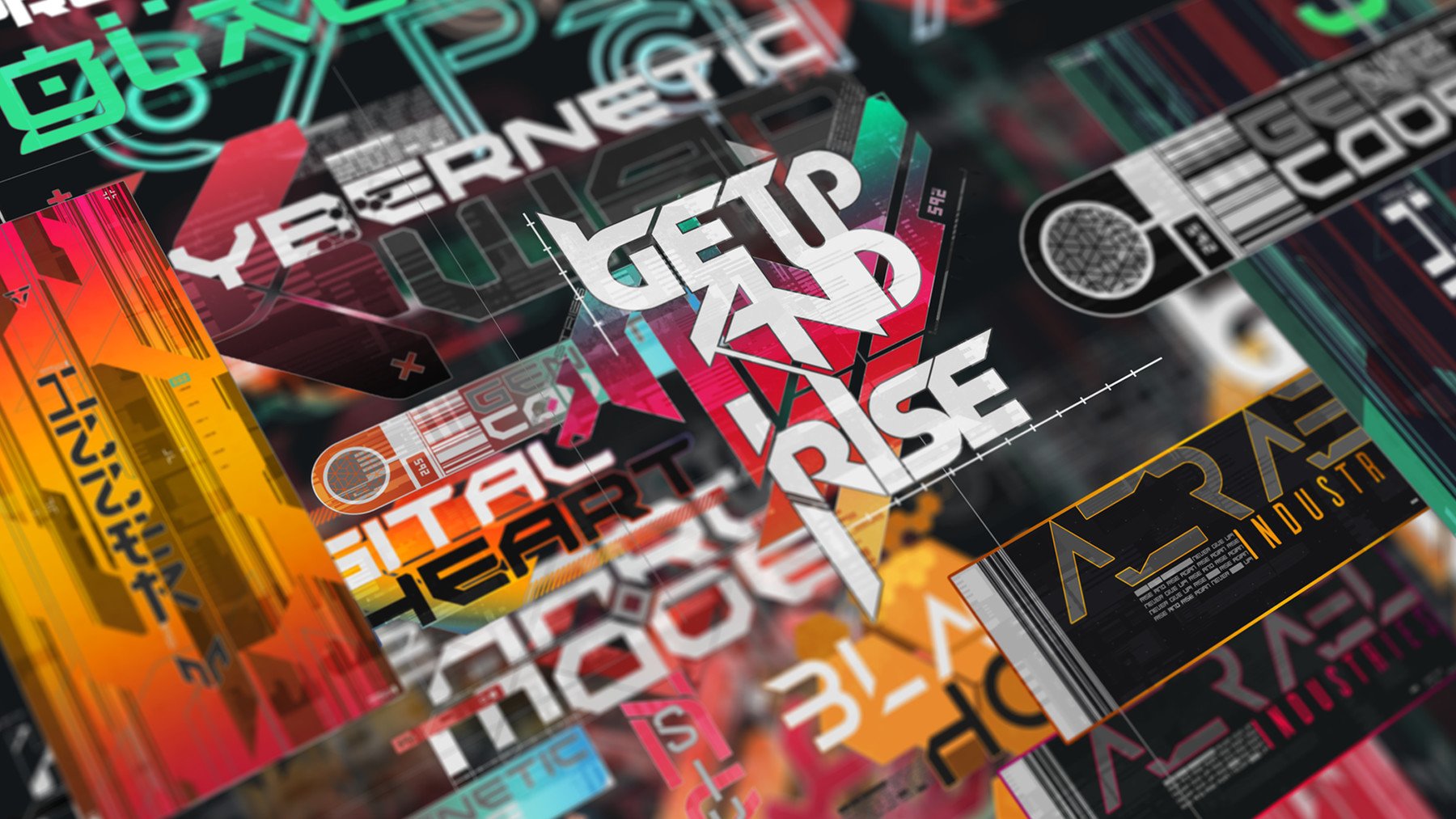 360+赛博朋克网络危险标志编号贴花套装PNG素材 360+ CyberPunk decals Bundle 图片素材 sucaiwan.com