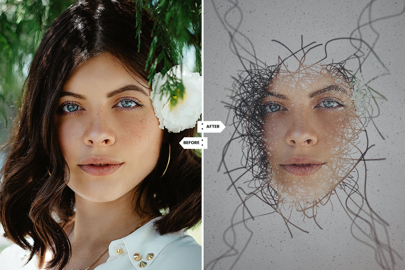混乱线条效果PS动作模板 Chaotic Lines Effect Photoshop Action 插件预设 sucaiwan.com