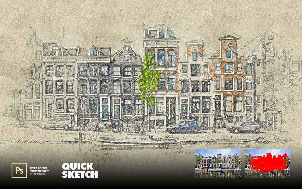 快速素描效果照片处理Photoshop动作 Quick Sketch Photoshop Action 插件预设 sucaiwan.com