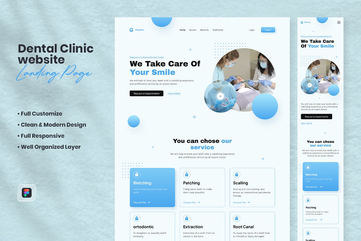 牙科网站着陆页模板 Dental Landing Page – Postra APP UI sucaiwan.com