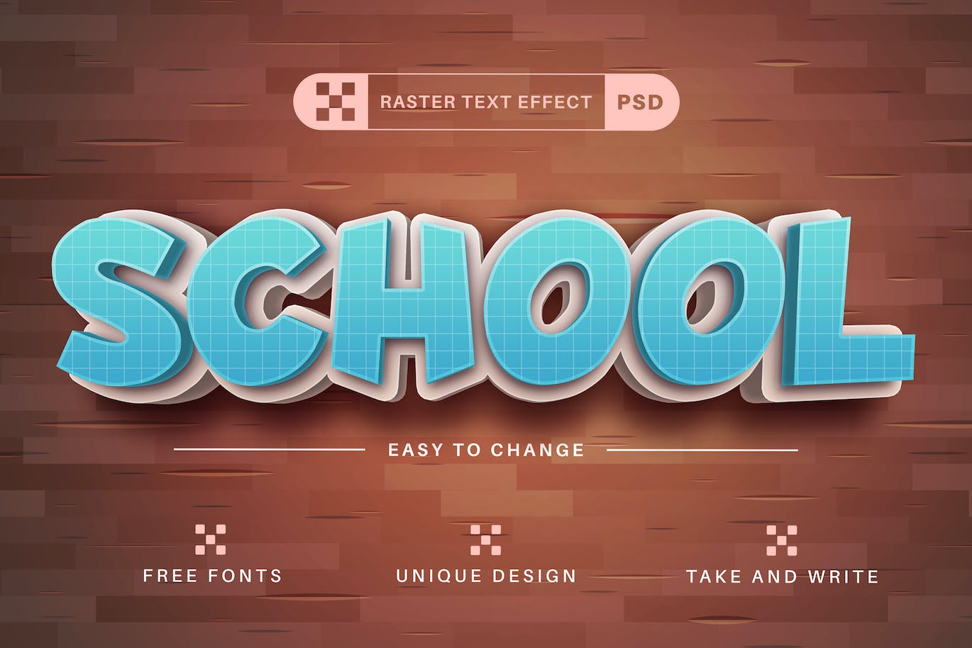 可爱3D学校文字效果字体样式 Cute School – Editable Text Effect, Font Style 插件预设 sucaiwan.com
