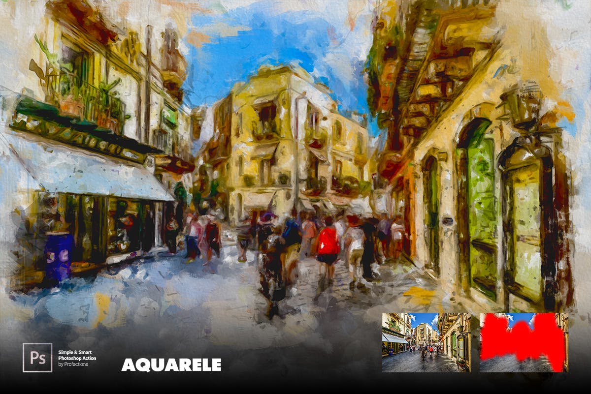 水彩画效果照片处理ps动作 Aquarelle Photoshop Action 插件预设 sucaiwan.com