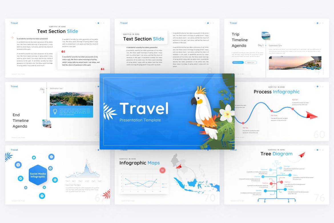 旅游创意PPT演示文稿 Travel Creative PowerPoint Template 幻灯图表 sucaiwan.com