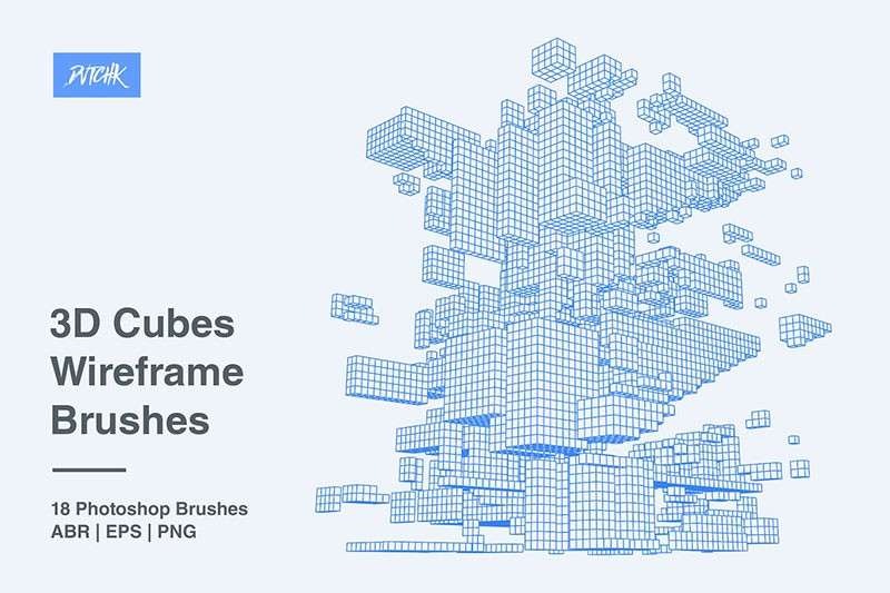 三维立方体线框图PS笔刷 笔刷资源 sucaiwan.com